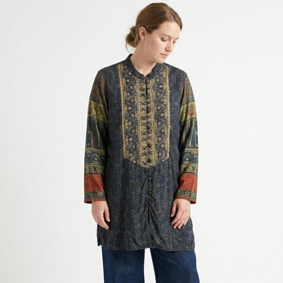 Carole Little Tops - Vintage Carole Little Tunic Blouse Shacket Minimalist Boho Retro Gray Rust 18W